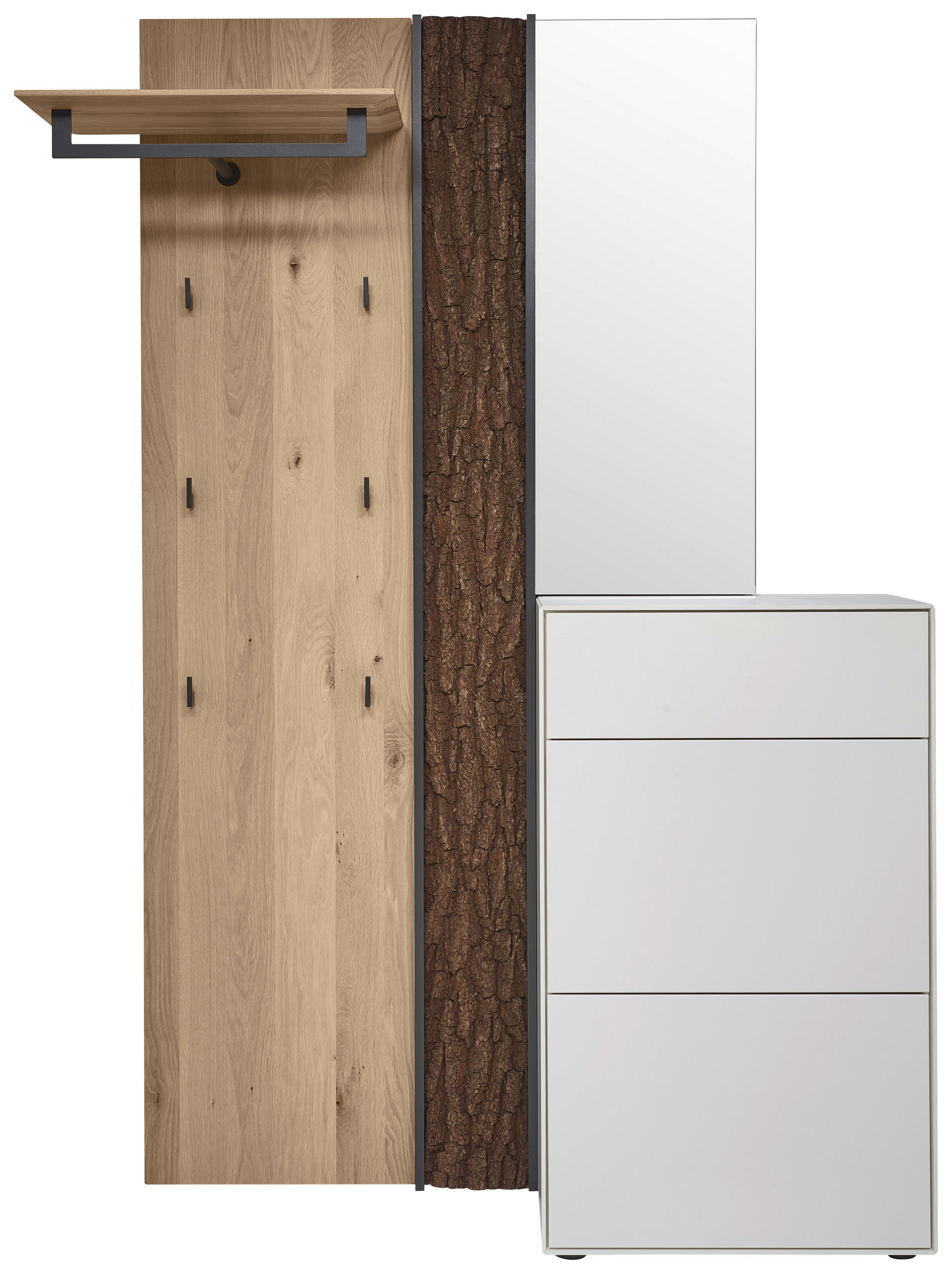 GARDEROBE 3-teilig  in 125/196/39 cm  - Eichefarben/Weiß, Design, Glas/Holz (125/196/39cm) - Johann Jakob