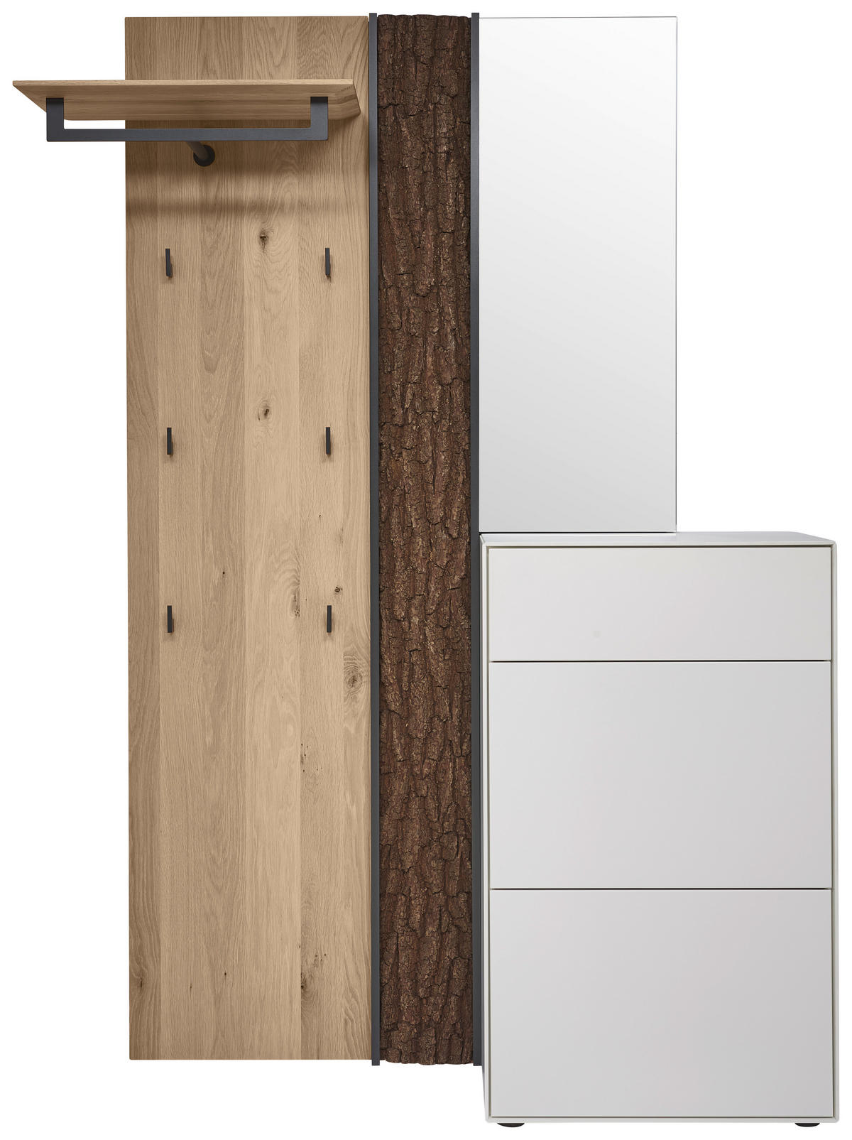 GARDEROBE 3-teilig  in 125/196/39 cm  - Eichefarben/Weiß, Design, Glas/Holz (125/196/39cm) - Johann Jakob