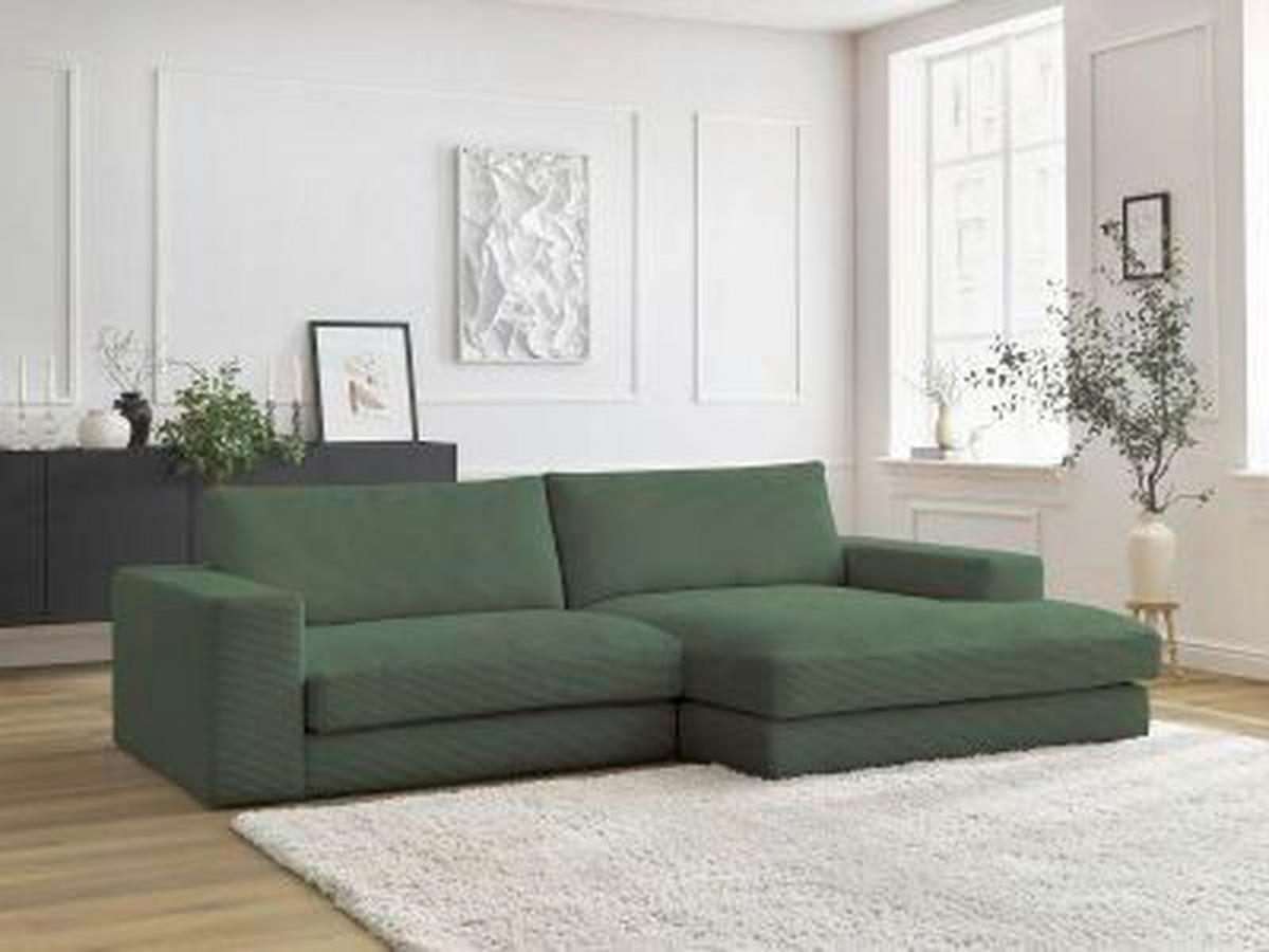 ECKSOFA  LEONARD Dunkelgrün Cord  - Dunkelgrün/Schwarz, MODERN, Kunststoff/Textil (274/159cm)