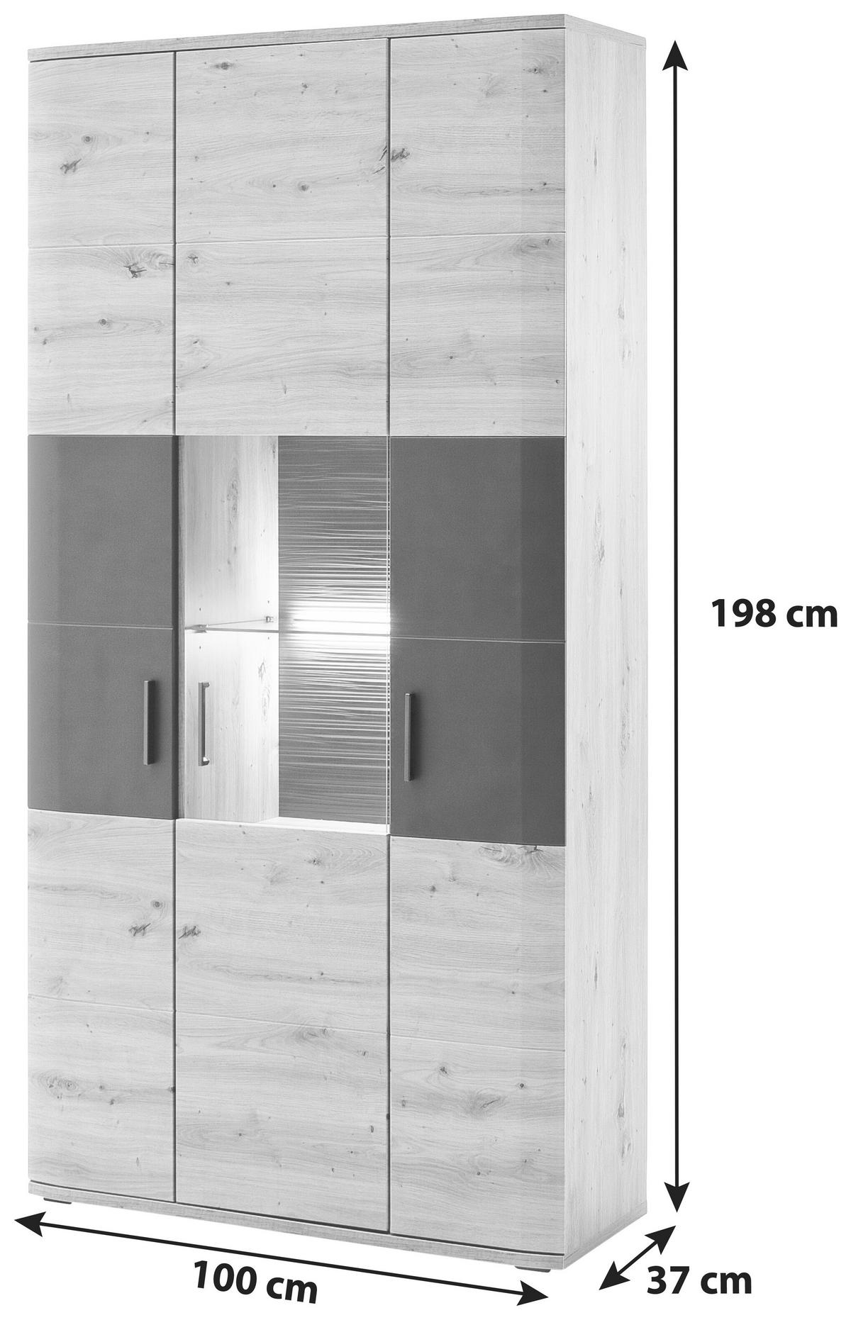 KOMBINACE VITRÍN, antracitová, barvy dubu, 100/198/37 cm - barvy dubu/černá, Design, kov/kompozitní dřevo (100/198/37cm) - Livetastic