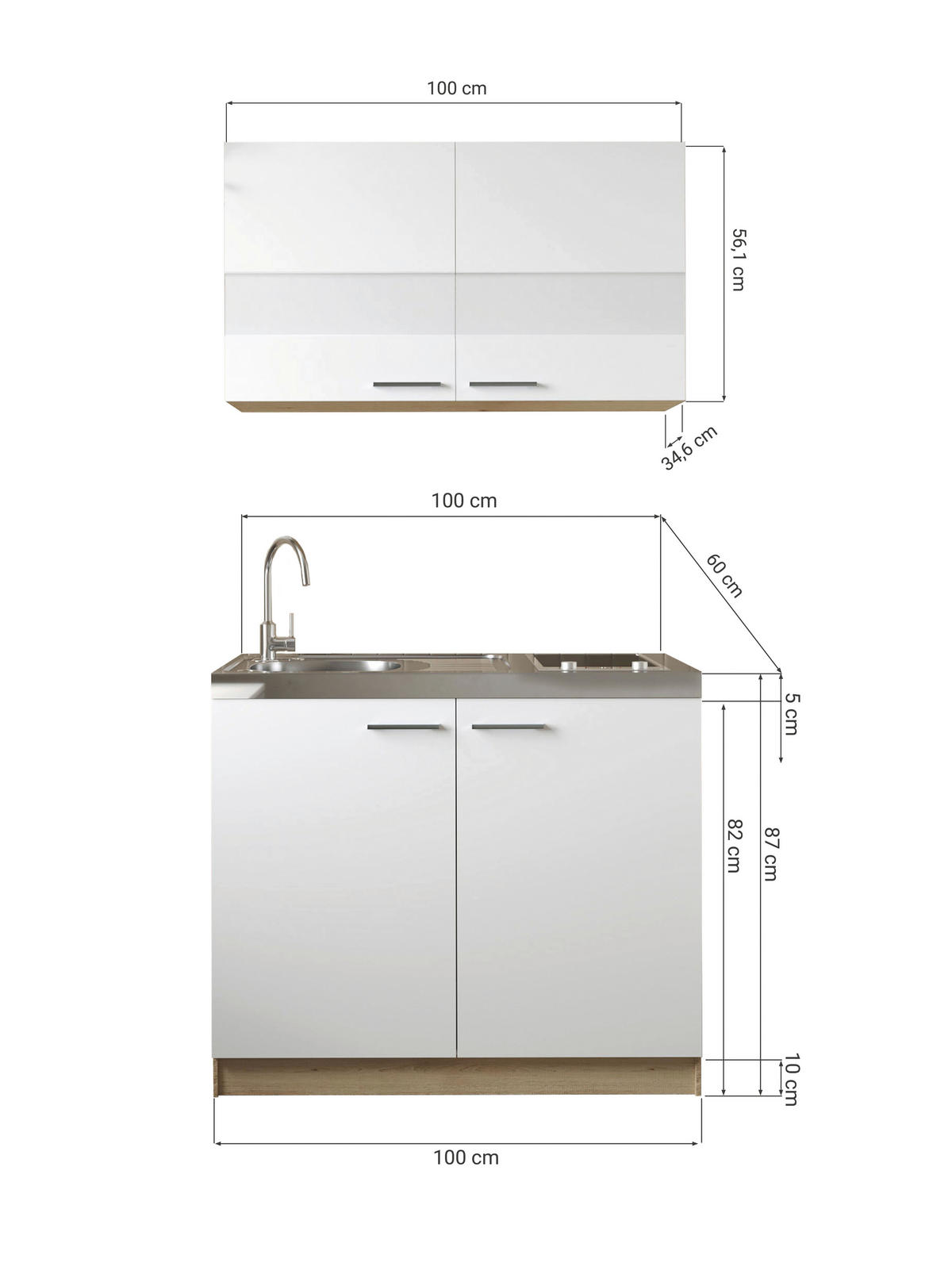 MINIKÖK 100 cm   i grå, ekfärgad  - silver/grå, Basics, metall/trämaterial (100cm) - Respekta
