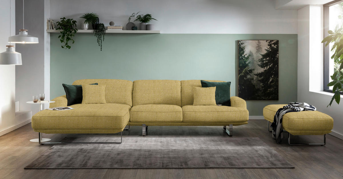 ECKSOFA in Webstoff Gelb  - Gelb, Design, Textil/Metall (184/304cm) - Dieter Knoll