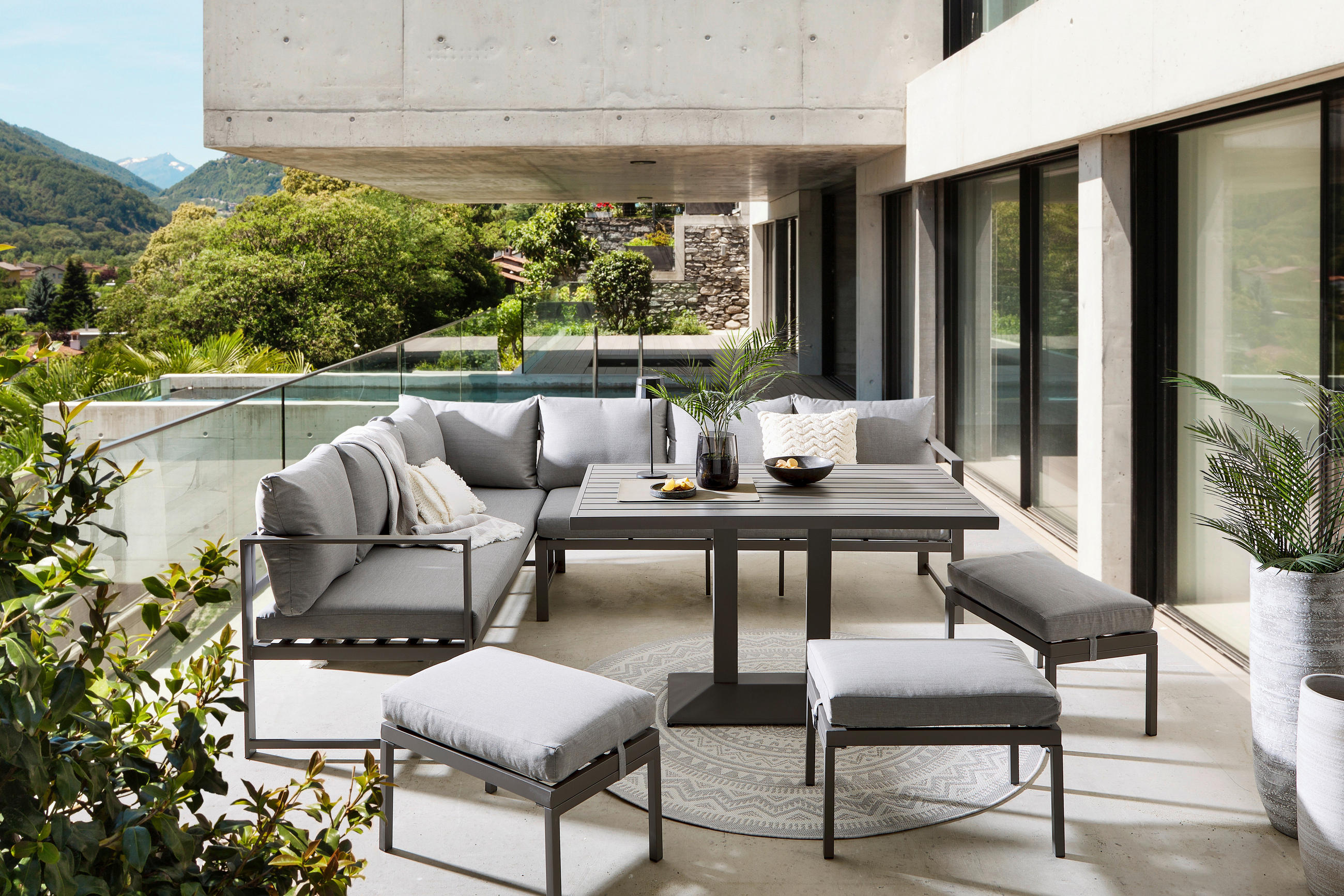 DINING-LOUNGESET 193/244 cm Stahl  - Anthrazit/Grau, MODERN, Textil/Metall (193/244cm) - Ambia Garden