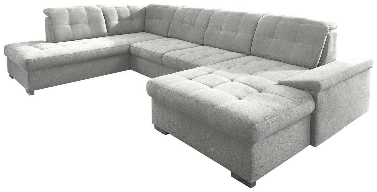 WOHNLANDSCHAFT Silberfarben Mikrofaser  - Chromfarben/Silberfarben, Design, Kunststoff/Textil (212/330/169cm) - Livetastic