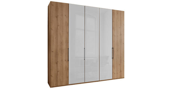 FALTTÜRENSCHRANK 250/216/58 cm 3-türig Weiß, Eiche Bianco  - Schieferfarben/Eiche Bianco, KONVENTIONELL, Glas/Holzwerkstoff (250/216/58cm) - Dieter Knoll