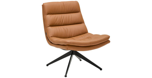 DESIGNSESSEL in Echtleder Cognac  - Cognac/Schwarz, Design, Leder/Metall (77/64,5/64,5cm) - Dieter Knoll