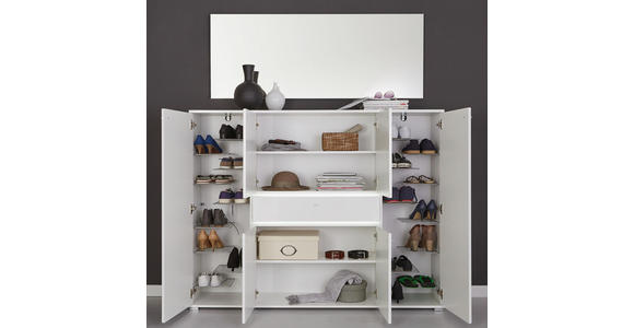 SCHUHSCHRANK 160/127/34 cm - Alufarben/Weiß, Design, Holzwerkstoff/Metall (160/127/34cm) - Voleo