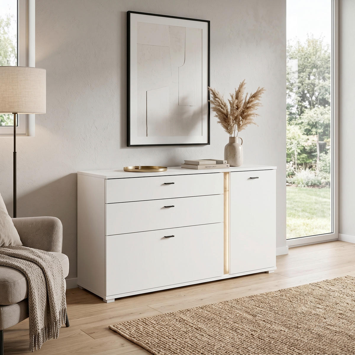 SIDEBOARD  150/86/42 cm 2 Schublade(n)  - Silberfarben/Eiche Wotan, Design, Holzwerkstoff/Kunststoff (150/86/42cm) - MID.YOU