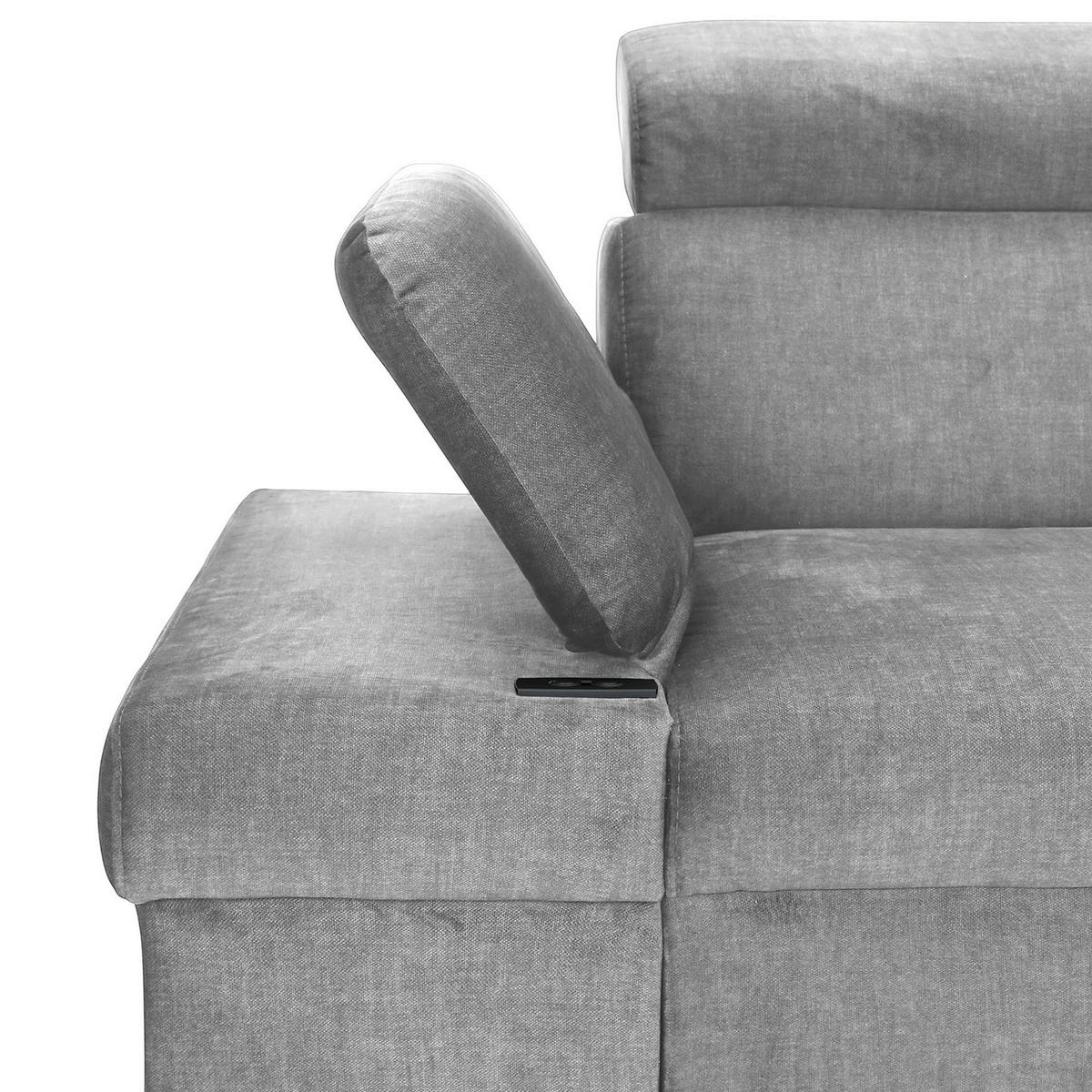 ECKSOFA Grau Flachgewebe Schlaffunktion, Armteilverstellung, Kopfteilverstellung, Sitztiefenverstellung  - Schwarz/Grau, MODERN, Textil/Metall (258/210cm) - Landscape