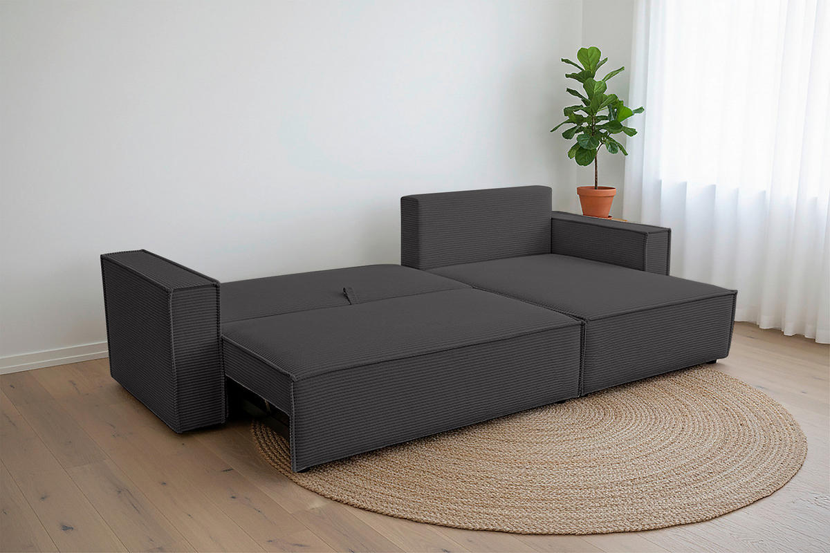 ECKSOFA inkl. Funktionen Dunkelgrau Cord  - Dunkelgrau/Schwarz, Design, Textil (267/141cm) - Xora