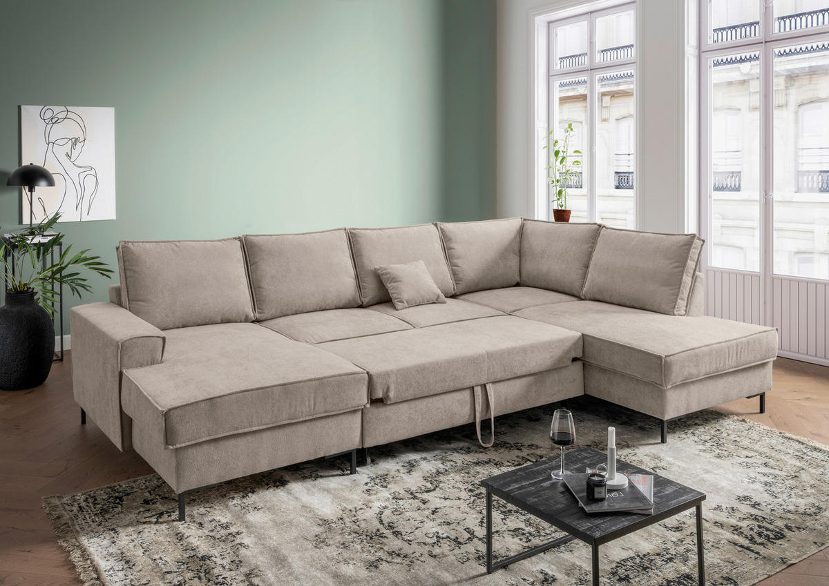 SEDACIA SÚPRAVA, textil, taupe - čierna/taupe, Modern, kov/textil (150/309/198cm) - MID.YOU