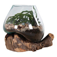 VASE  - Transparent/Teakfarben, Design, Glas/Holz (18/20/15cm)