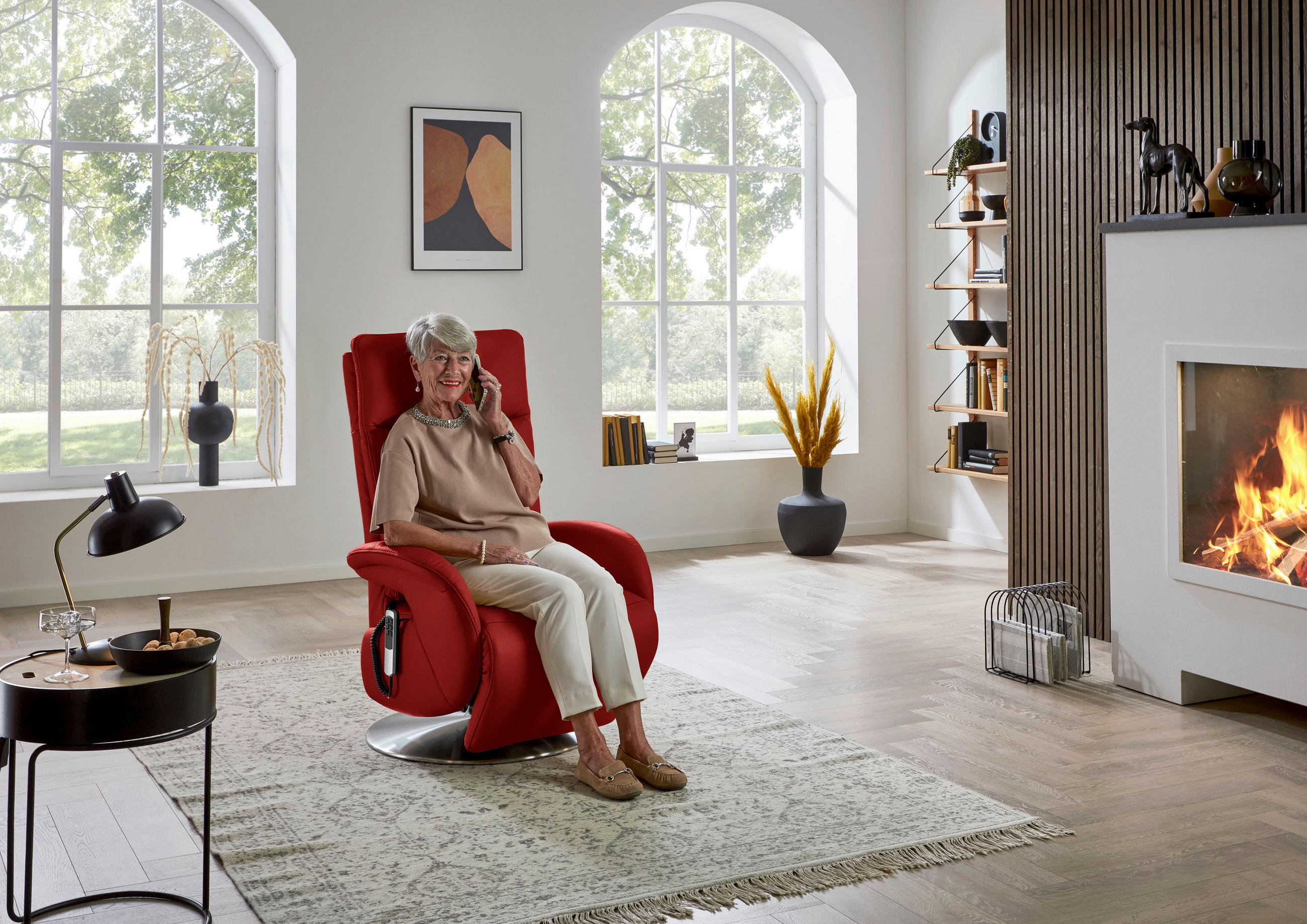 RELAXSESSEL in Leder Rot  - Edelstahlfarben/Rot, Design, Leder/Metall (70/108/80cm) - Cantus