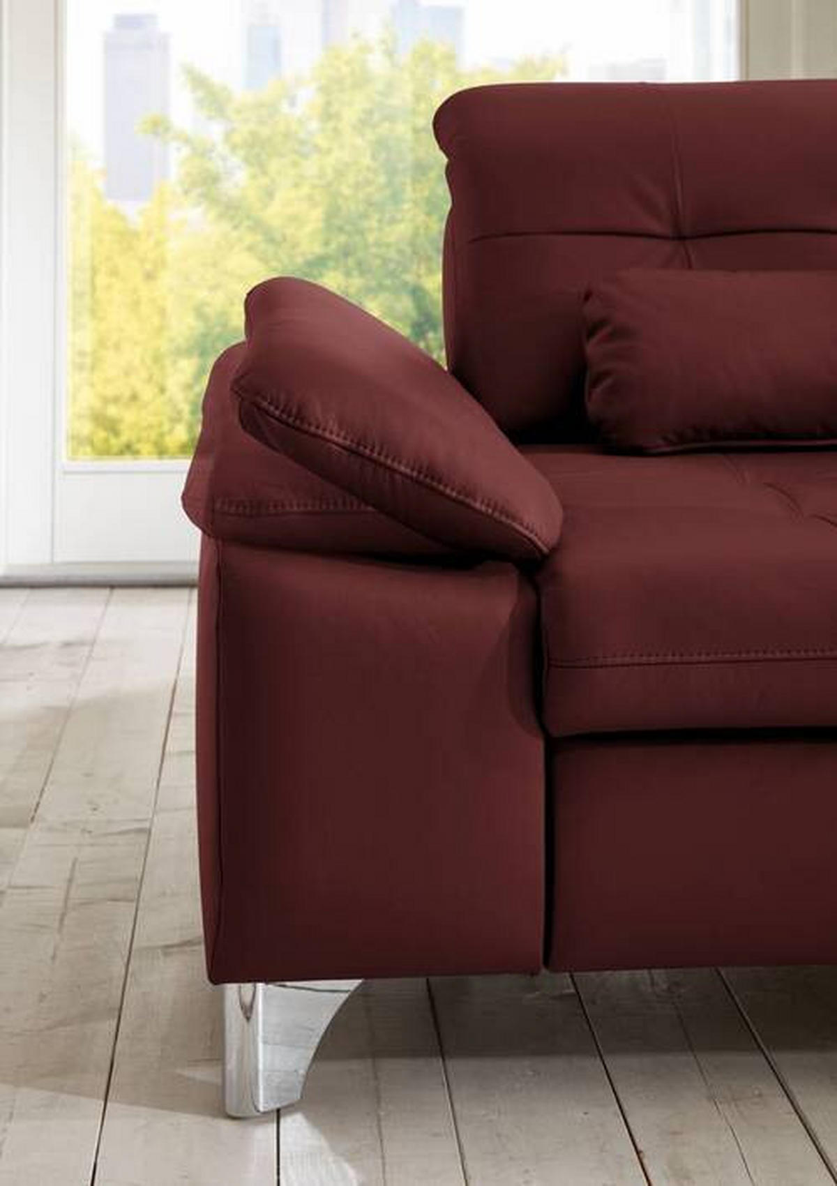 ECKSOFA in Echtleder Brombeere  - Brombeere/Alufarben, Design, Leder/Metall (309/211cm) - Beldomo Speed