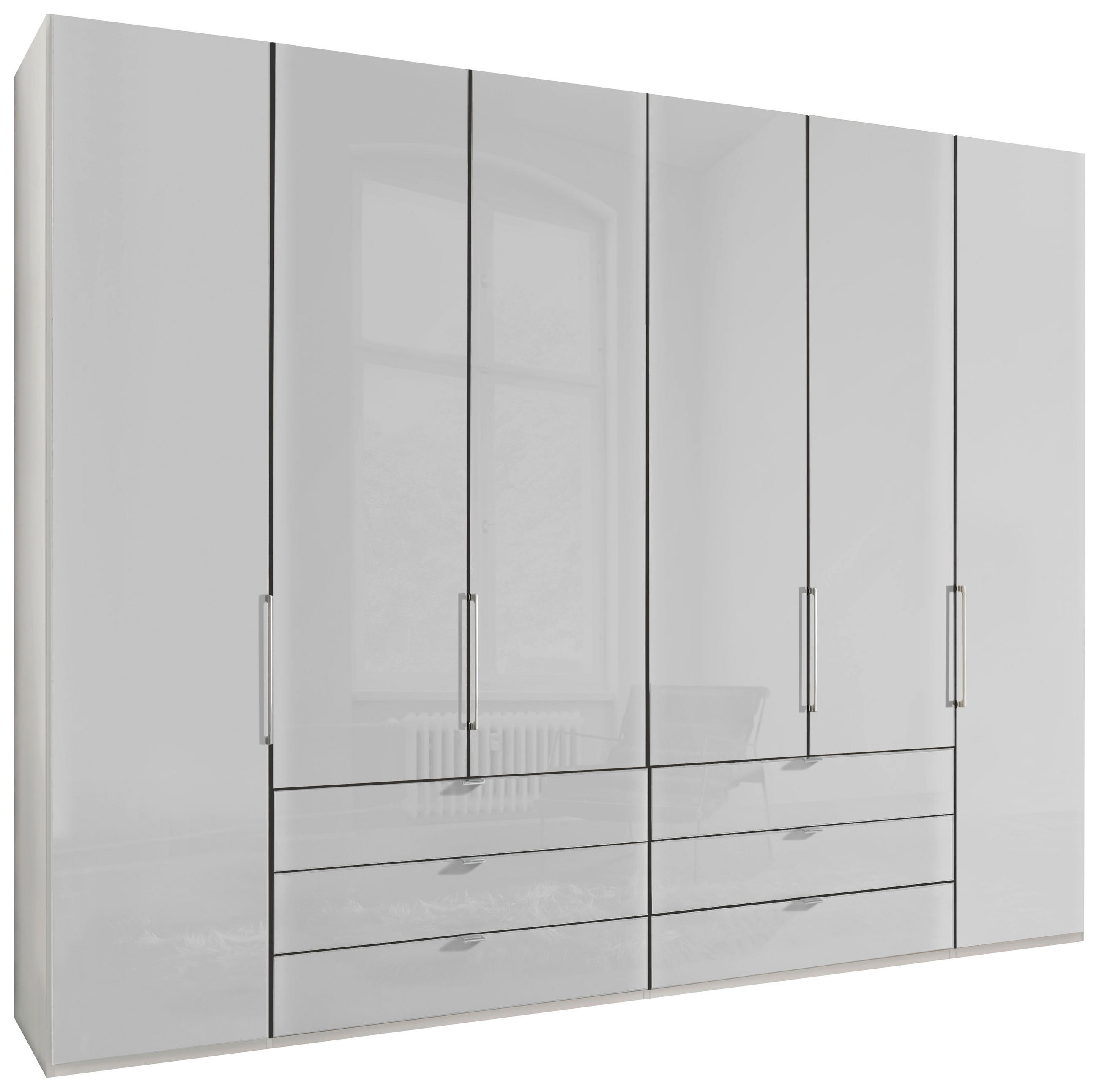 FALTTÜRENSCHRANK 300/216/58 cm 4-türig Weiß  - Chromfarben/Weiß, KONVENTIONELL, Glas/Holzwerkstoff (300/216/58cm) - Dieter Knoll