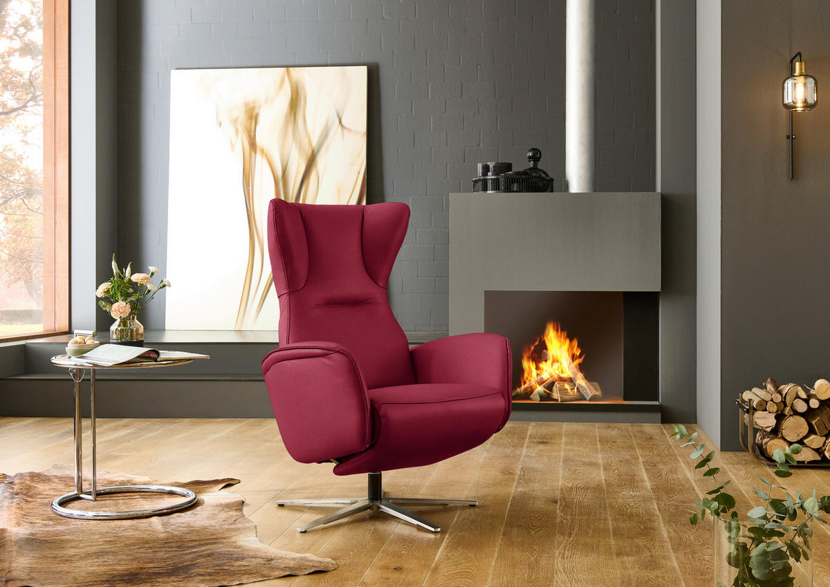 RELAXSESSEL Leder Rot  - Rot/Schwarz, Design, Leder/Metall (75/106/86cm) - Valdera