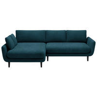 ECKSOFA in Velours Blau  - Blau/Schwarz, Design, Holz/Textil (167/260cm) - Welnova