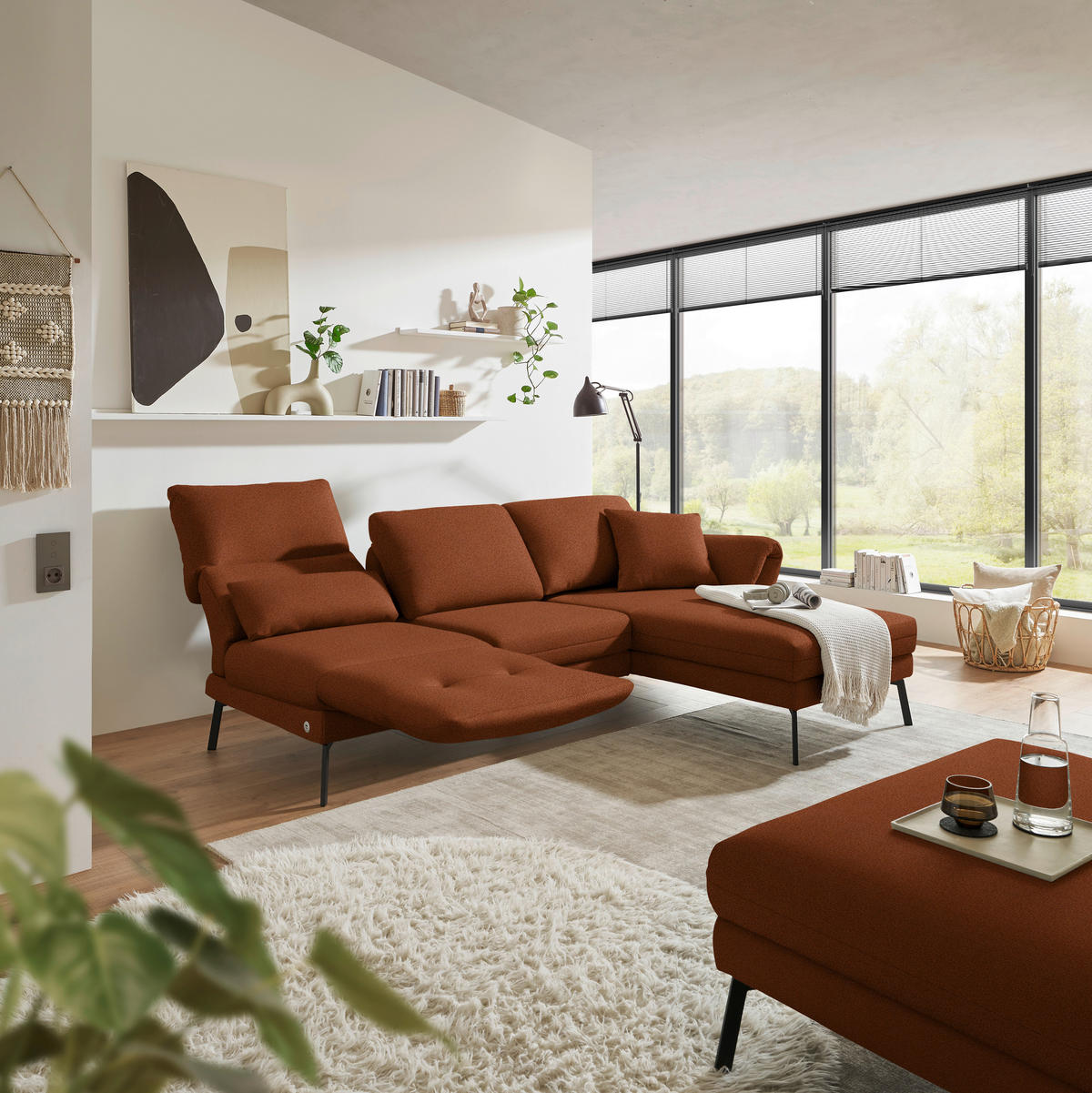 ECKSOFA  in Flachgewebe Kupferfarben  255-365/175-224 cm  - Schwarz/Kupferfarben, Design, Textil/Metall (255-365/175-224cm) - Dieter Knoll