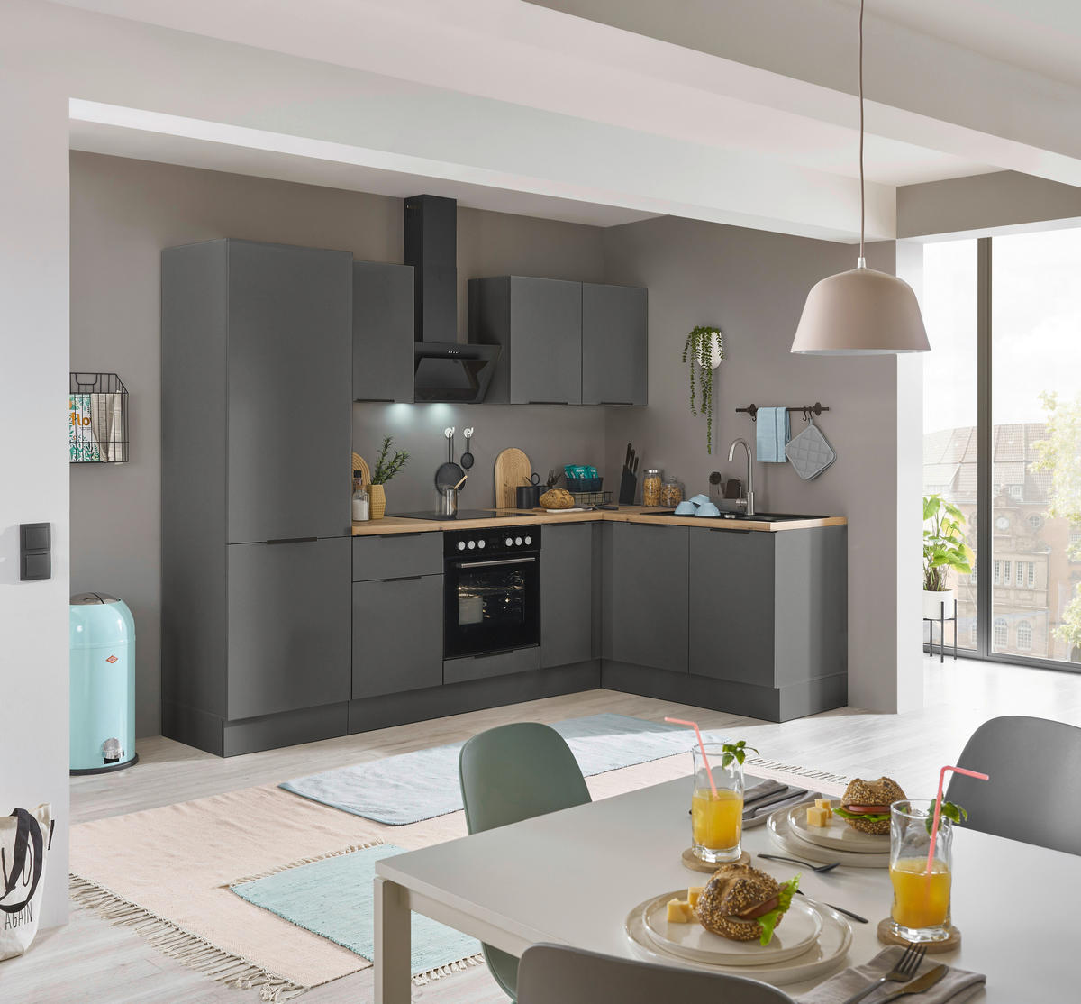 ECKKÜCHE 270/165 cm  in Graphitfarben  - Schwarz/Graphitfarben, Basics, Holzwerkstoff/Metall (270/165cm) - Carryhome