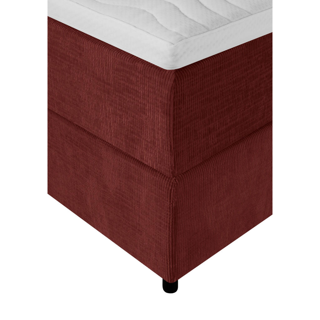 Thumbnail - Welnova Boxspringbett, Weinrot, Textil, H3, 7-Zonen, Höhe ca. 19 cm, 180x200 cm, Topper durchgehend, Partnermatratze mit...