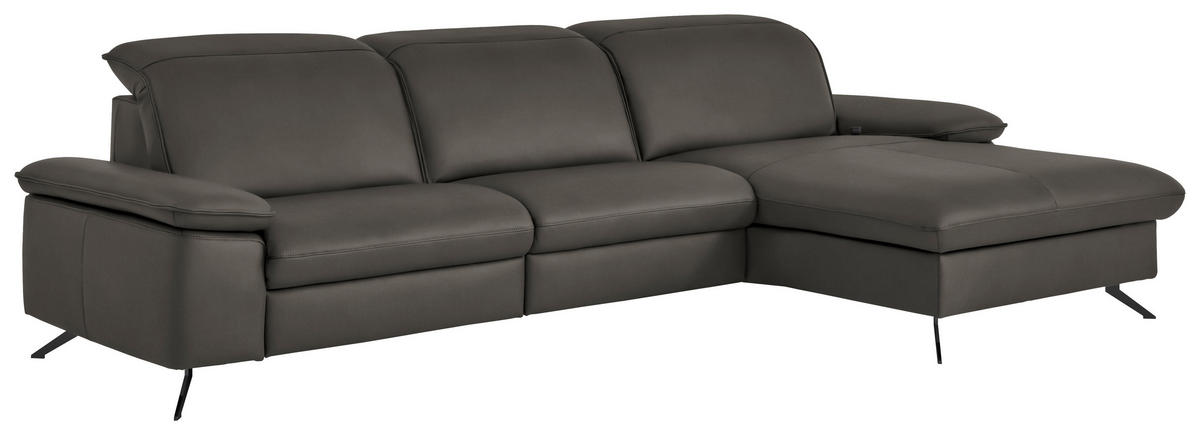 ECKSOFA  Echtleder Taupe  - Taupe/Schwarz, Design, Leder/Metall (307/169cm) - Beldomo Premium