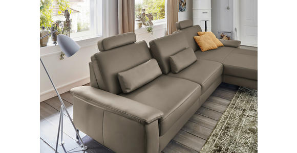 ECKSOFA in Echtleder Graubraun  - Graubraun/Schwarz, Design, Leder/Metall (334/176cm) - Dieter Knoll