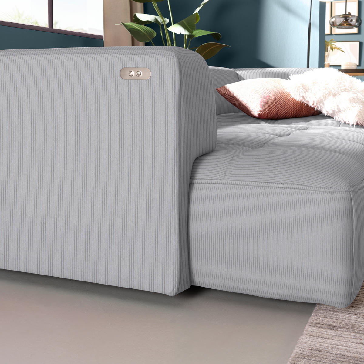 ECKSOFA Feincord Hellgrau  - Hellgrau/Schwarz, Design, Kunststoff/Textil (288/188cm) - Welnova