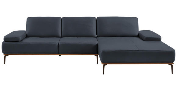 ECKSOFA 16580 Sprint in Echtleder Dunkelblau  314/176 cm  - Bronzefarben/Dunkelblau, Design, Leder/Holz (314/176cm) - Valnatura