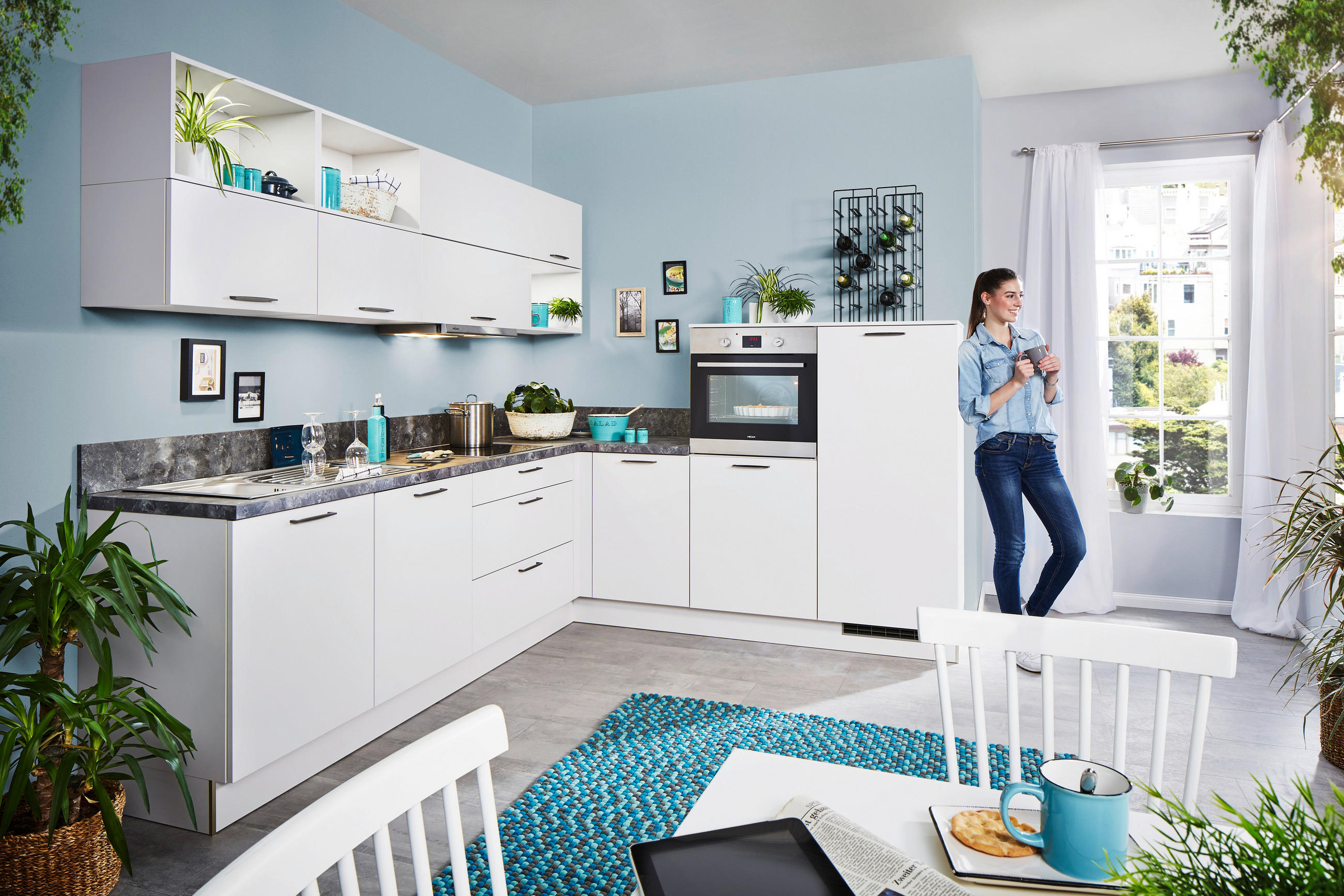 EINBAUKÜCHE UNO  - Weiß, Design, Holzwerkstoff - Moderano