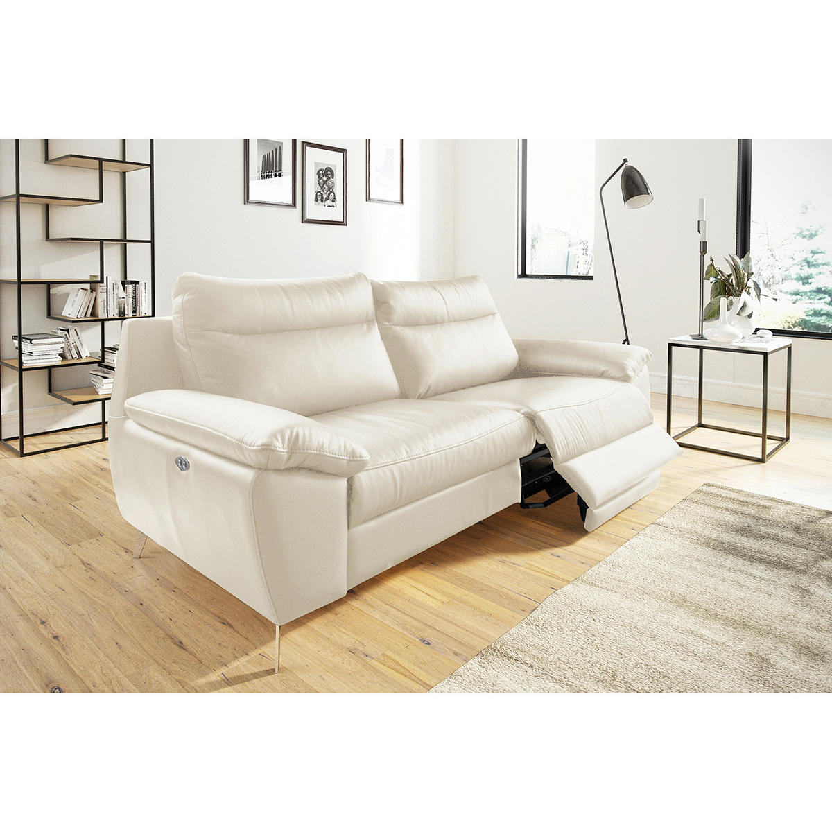 2,5-SITZER 216/95/96 cm PERLE in Echtleder Creme   - Chromfarben/Creme, Design, Leder/Metall (216/95/96cm) - Livetastic