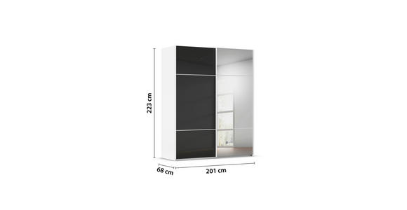 SCHWEBETÜRENSCHRANK 201/223/68 cm 2-türig Schwarz, Weiß - Schwarz/Weiß, KONVENTIONELL, Glas/Holzwerkstoff (201/223/68cm) - Novel