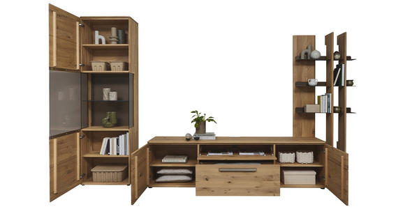 WOHNWAND  in Bronzefarben, Wildeiche  333,6/207/45,2 cm  - Wildeiche/Schwarz, Natur, Glas/Holz (333,6/207/45,2cm) - Valnatura