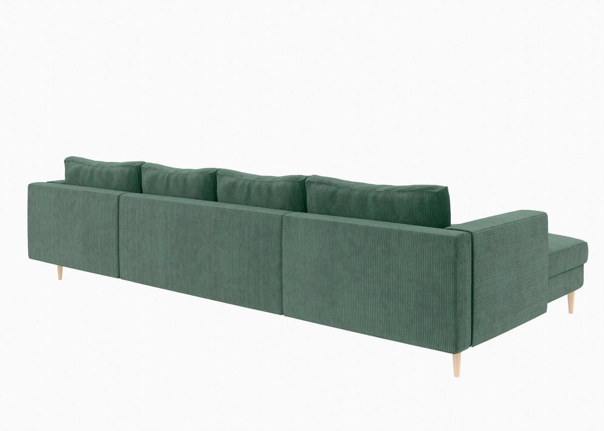 WOHNLANDSCHAFT Dunkelgrün Cord  - Dunkelgrün/Buchefarben, MODERN, Holz/Textil (161/306/161cm) - Trendmanufaktur