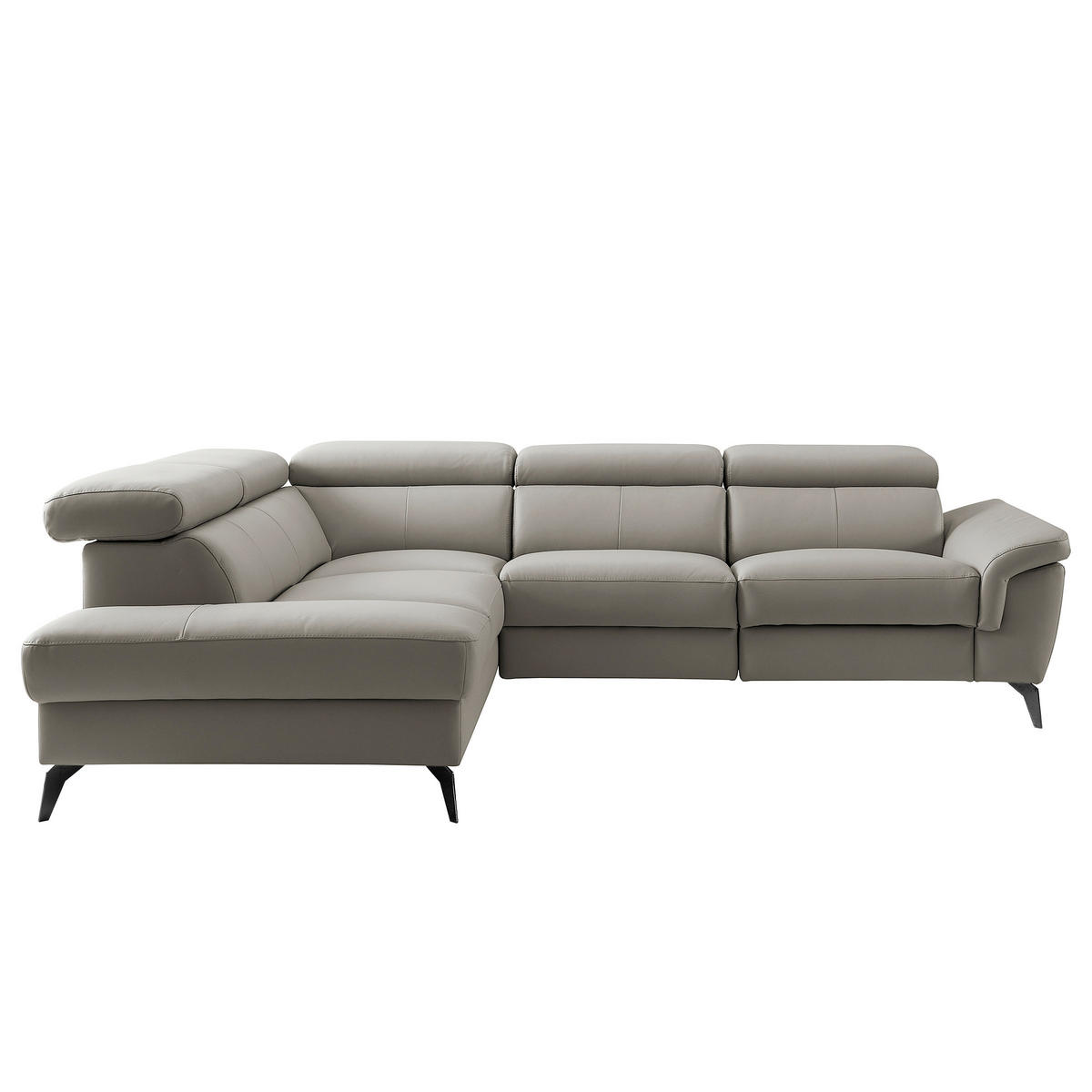 ECKSOFA SONO in Lederlook Echtleder Schlammfarben Bettkasten, Armteilverstellung, Kopfteilverstellung  210/265 cm  - Schlammfarben/Schwarz, Design, Leder/Textil (210/265cm) - Livetastic
