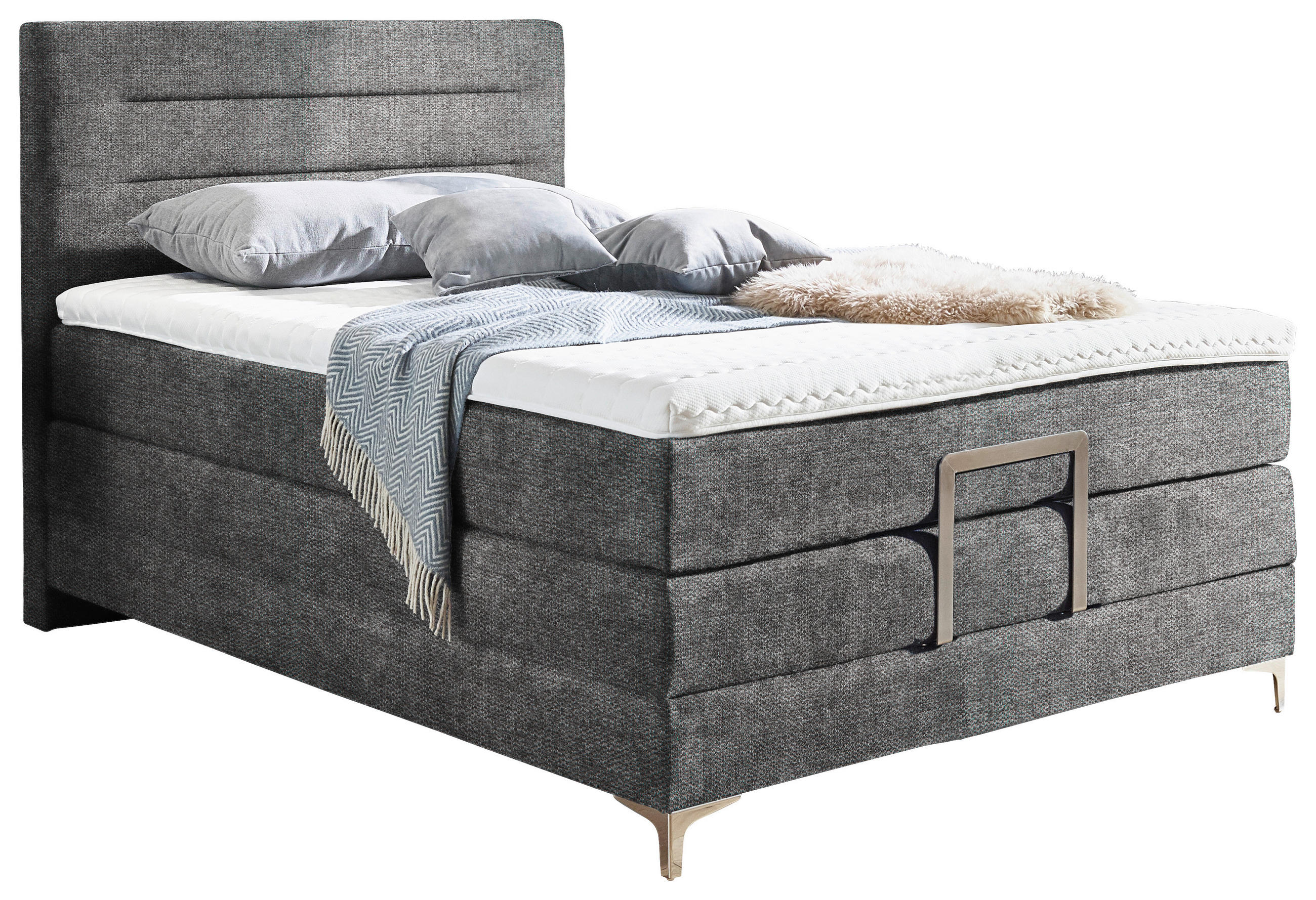 BOXSPRINGBETT 140/200 cm in Grau - Silberfarben/Grau, KONVENTIONELL, Holz/Textil (140/200cm) - Voleo