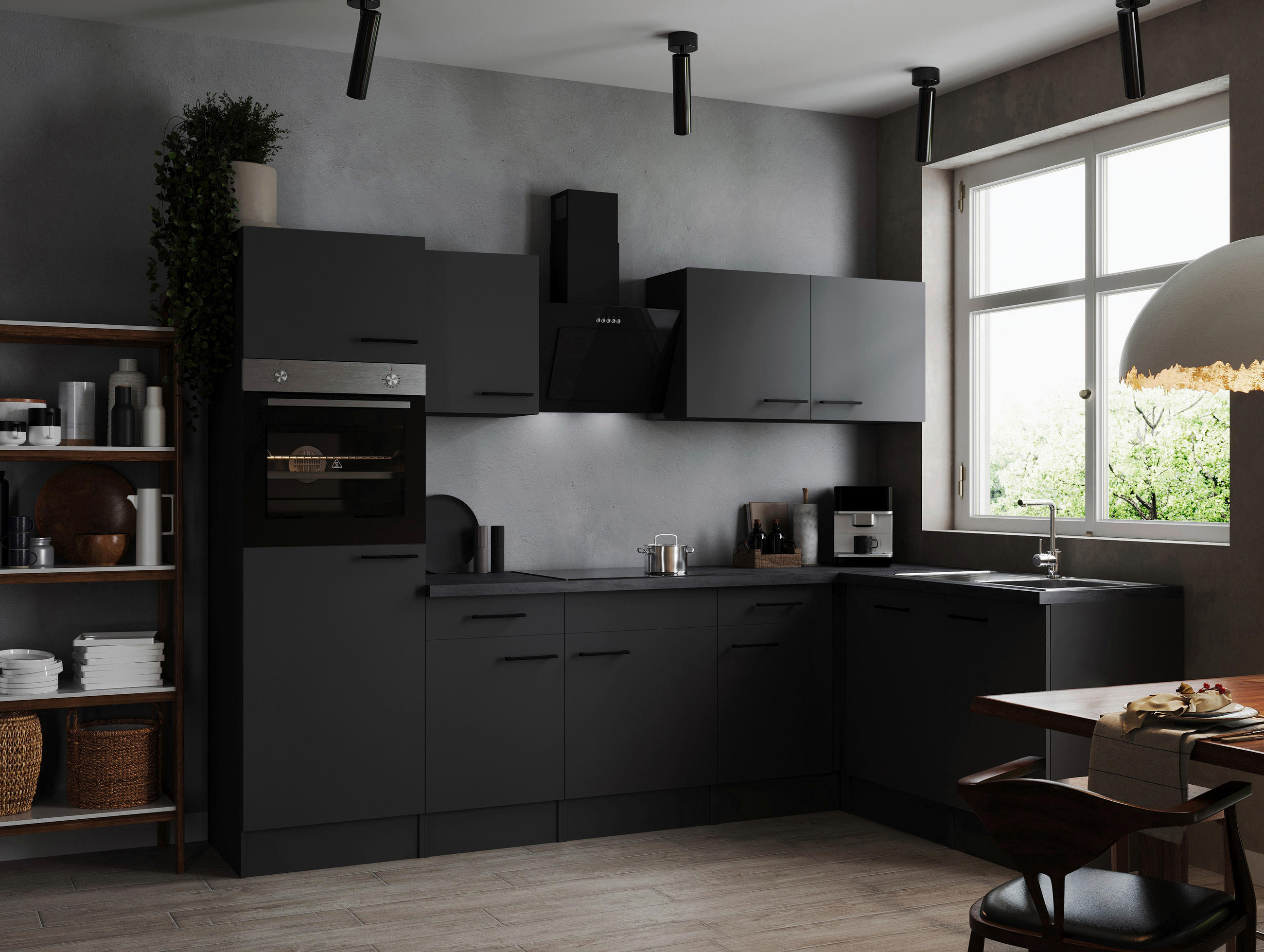 ECKKÜCHE 280/172 cm  in Dunkelgrau  - Dunkelgrau/Schwarz, Design, Holzwerkstoff/Metall (280/172cm) - Respekta