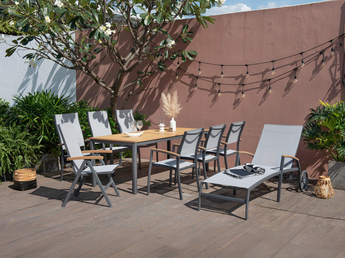 KERTI ASZTAL 206/90/74 cm   - sötétszürke/tíkfa színű, Design, fa/fém (206/90/74cm) - Ambia Garden