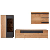 WOHNWAND  in Schwarz, Eichefarben  321,4/172/45,2 cm  - Eichefarben/Schwarz, Design, Glas/Holz (321,4/172/45,2cm) - Valdera
