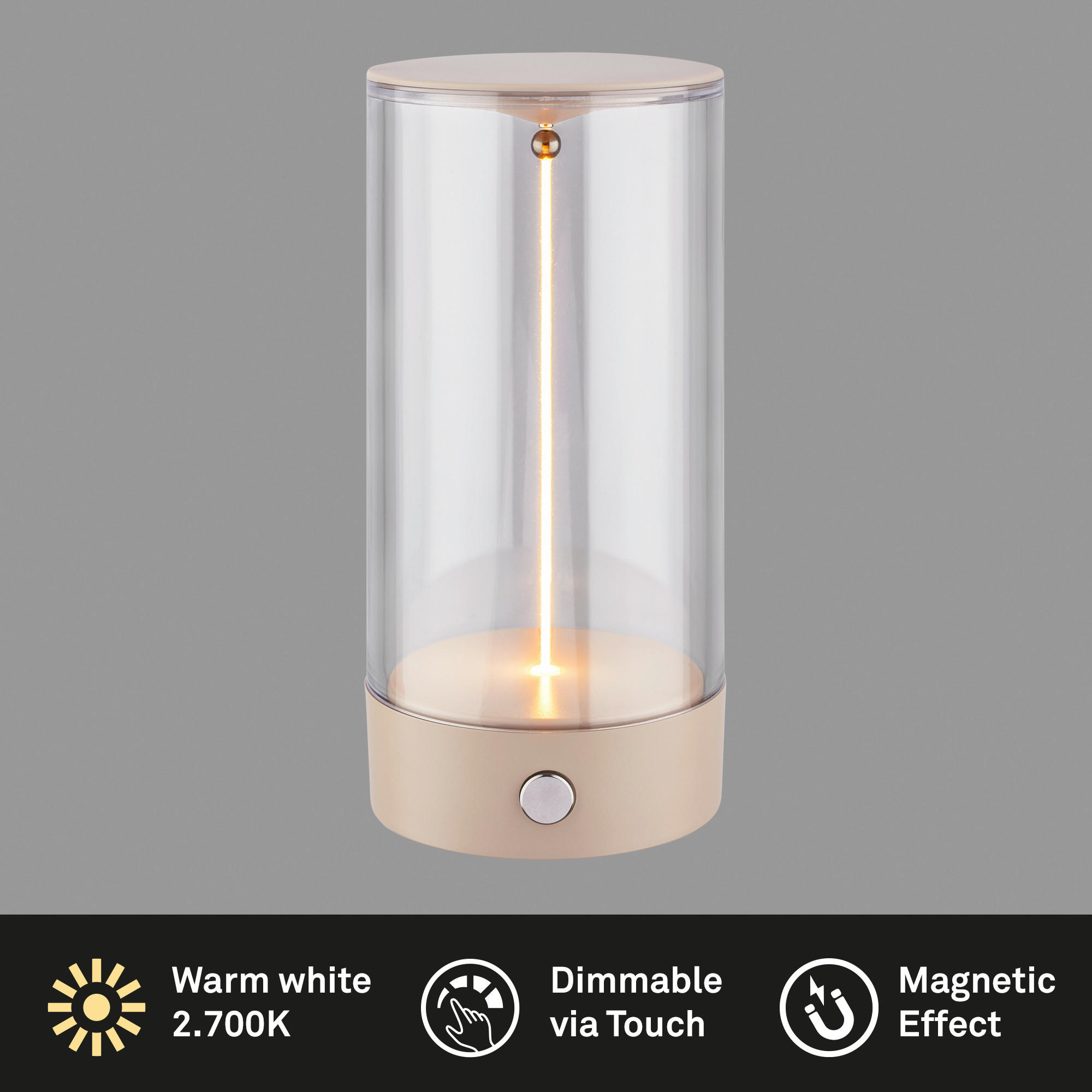 AKKUMULÁTOROS ASZTALI LÁMPA - bézs, Basics, műanyag (7/14,5cm)