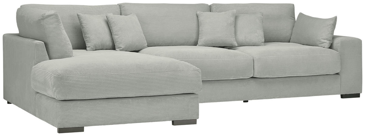 ECKSOFA in Cord Salbeigrün  - Salbeigrün/Schwarz, Design, Kunststoff/Textil (205/340cm) - Lomoco