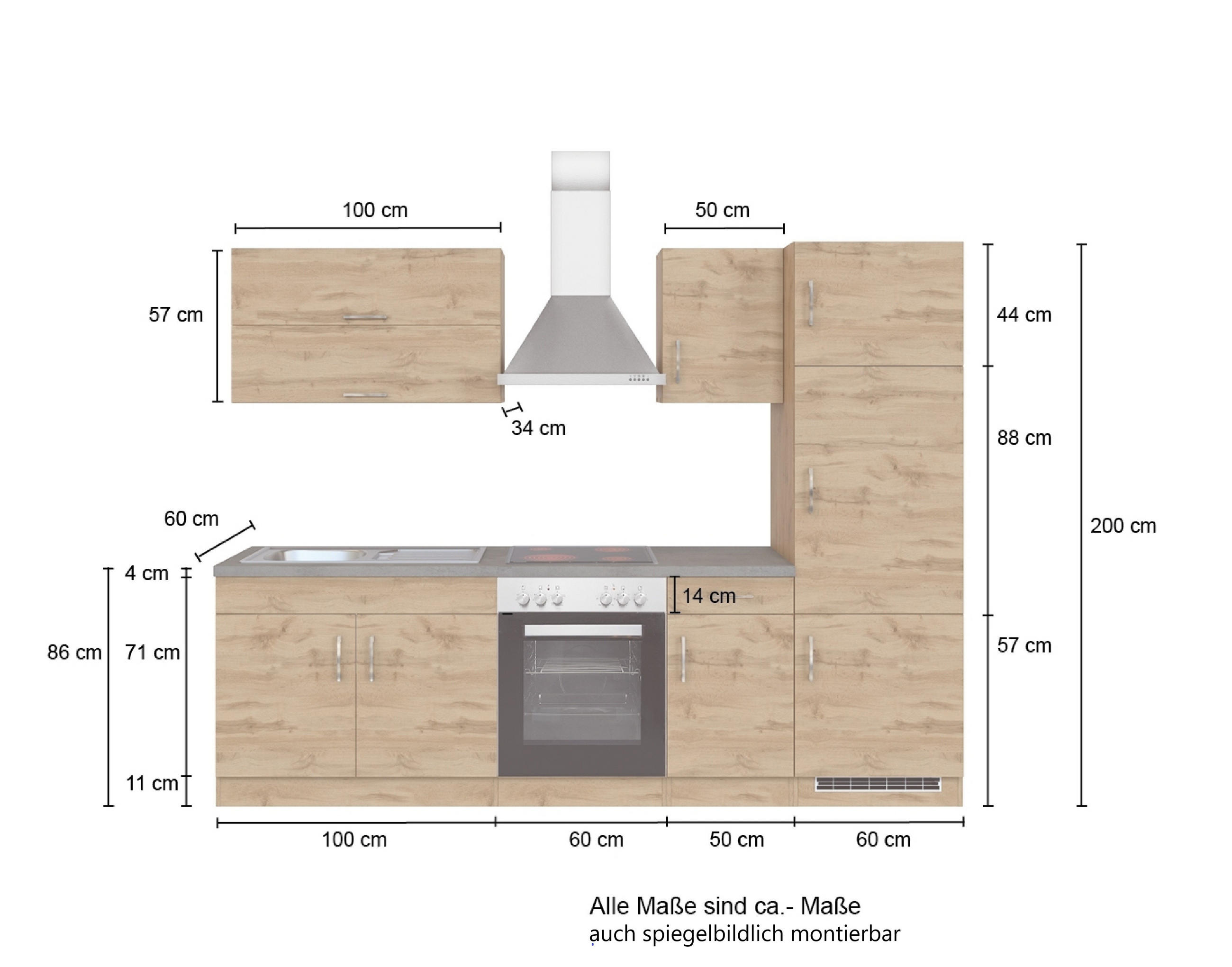 KÜCHENBLOCK in Eichefarben - Eichefarben/Anthrazit, MODERN (270/200/60cm) - Held