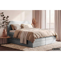 BOXSPRINGBETT 180/200 cm,  in Hellgrau, gepolstertes Kopfteil, Bettkasten, Topper, Matratzen, H3 + H3 = fest  - Hellgrau/Schwarz, Design, Holz/Holzwerkstoff (180/200cm) - Chameo