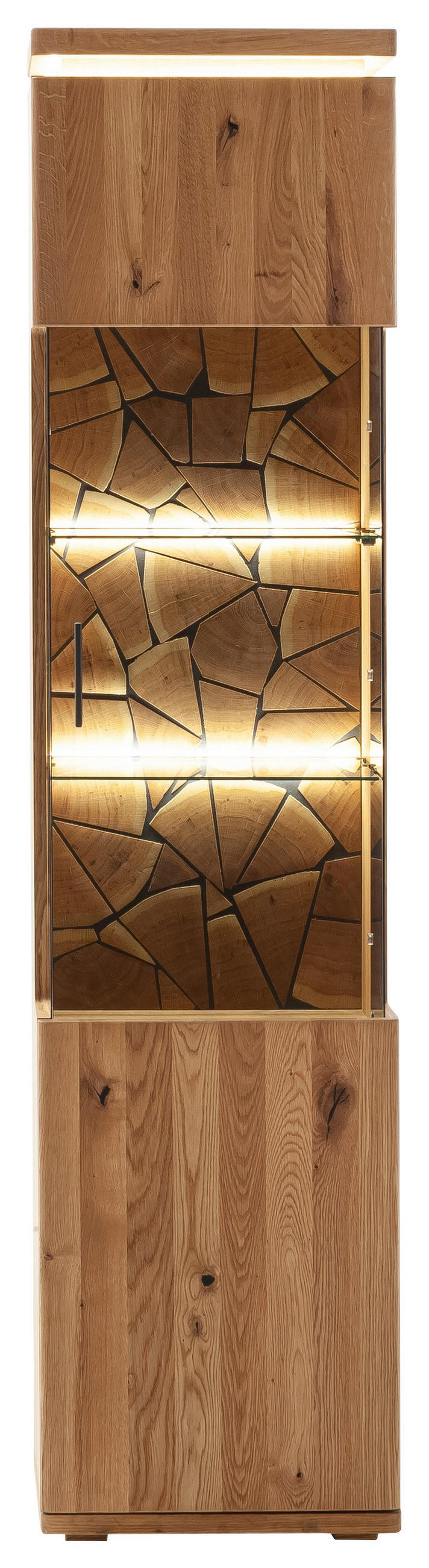 VITRINA, furnirano, masivno hrastova prečka siva, barve hrasta - siva/barve hrasta, Natur, kovina/steklo (50/204/37cm) - Linea Natura