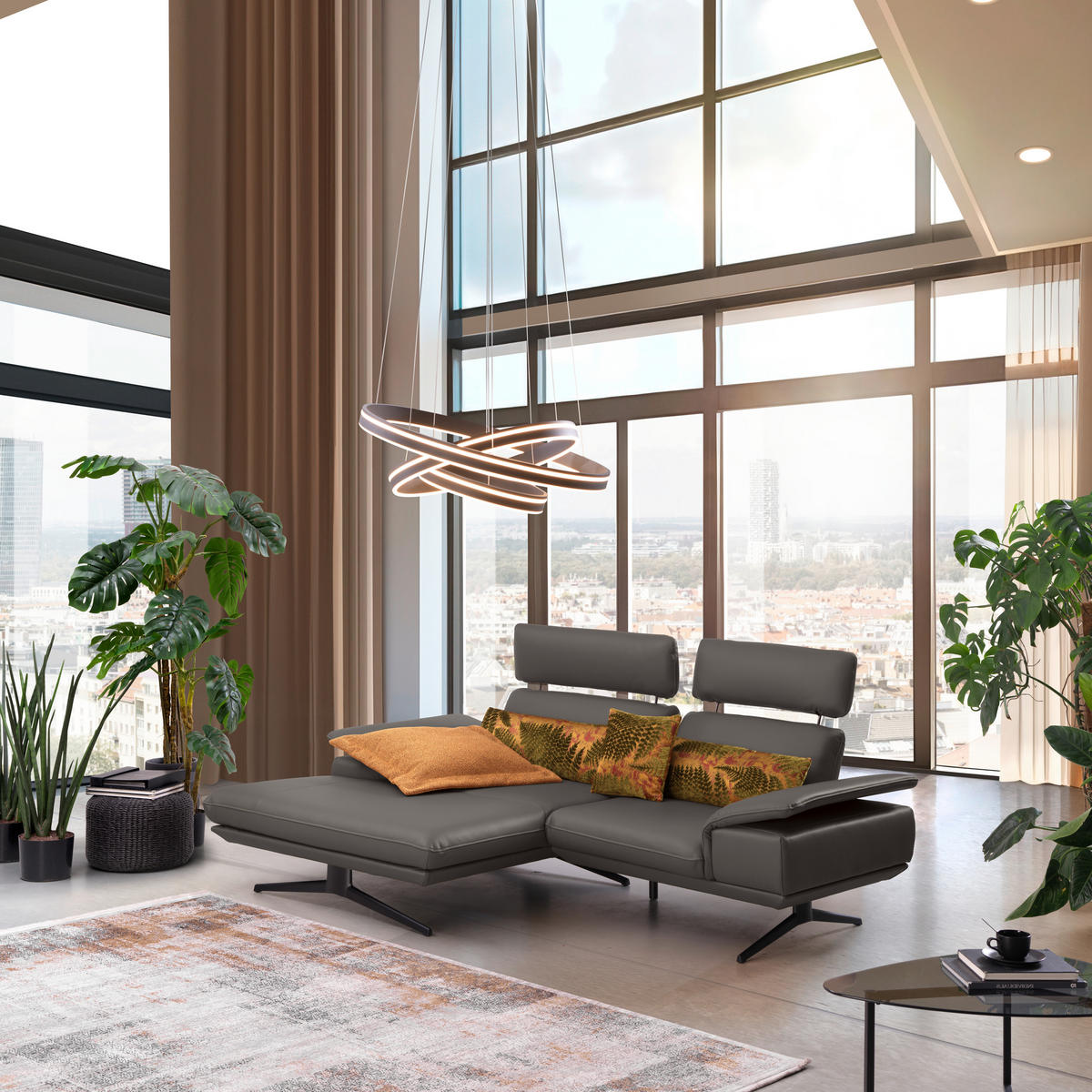 ECKSOFA in Echtleder Dunkelbraun  - Dunkelbraun/Beige, Design, Leder/Metall (150/242cm) - Koinor