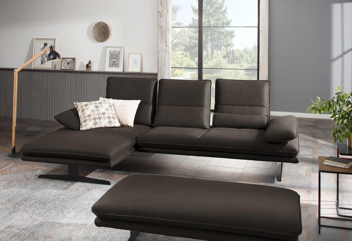 ECKSOFA in Mikrofaser Mokka  - Schwarz/Mokka, Design, Textil/Metall (164/291cm) - Chilliano
