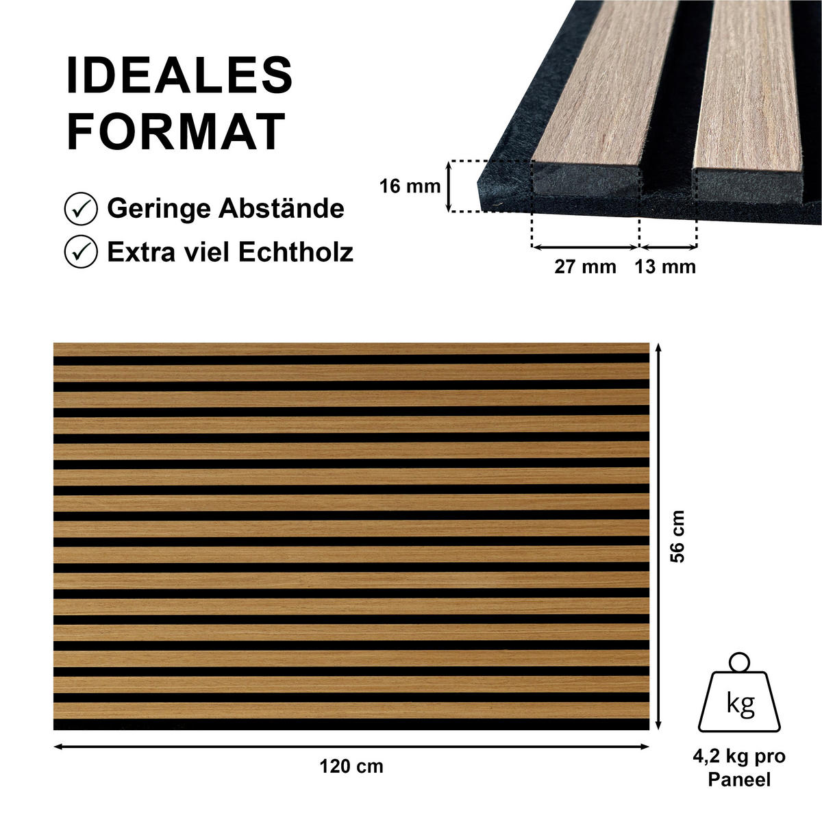 AKUSTIKPANEEL Echtholz  - Eichefarben, Basics, Holzwerkstoff/Kunststoff (120/56/1,6cm) - Novel