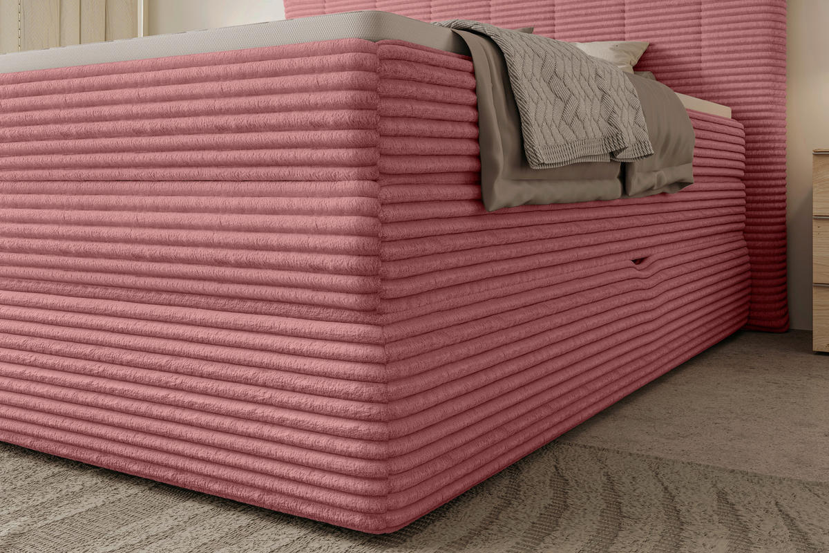 BOXSPRINGBETT 180/200 cm,  in Rosa, gepolstertes Kopfteil, Bettkasten, Topper, Matratzen, H2 + H2 = mittel  - Schwarz/Rosa, Design, Kunststoff/Textil (180/200cm) - Chameo