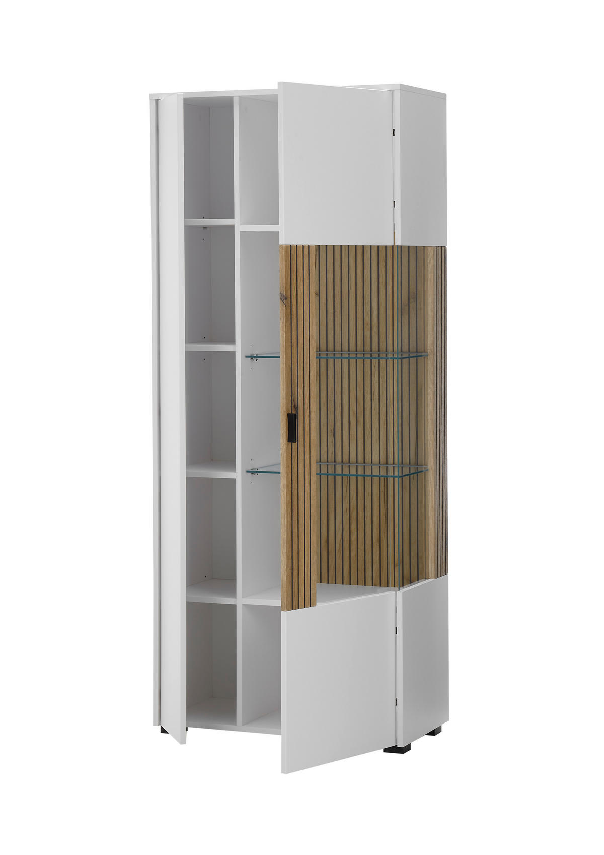 VITRINE in Eichefarben, Weiß  - Eichefarben/Schwarz, Design, Glas/Holzwerkstoff (75/180/38cm) - MID.YOU