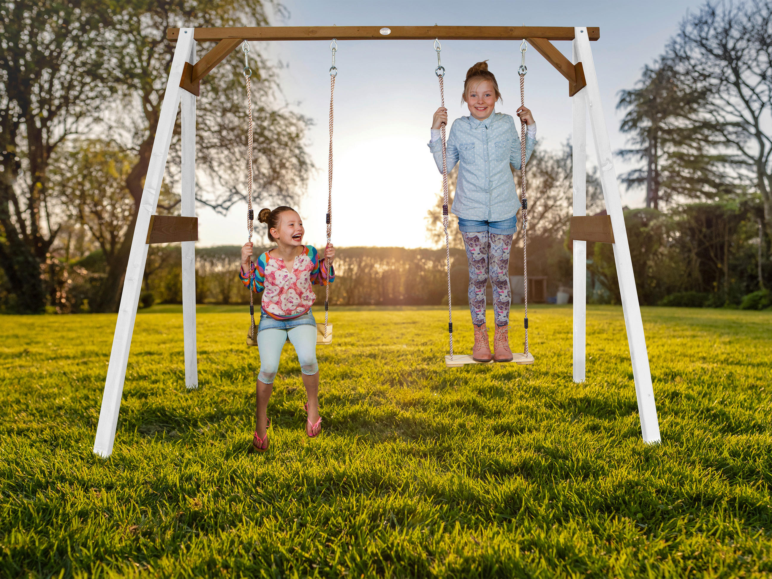 Schaukel Double Swing Braun, Weiß  - Braun/Weiß, Basics, Holz (254/207/160cm) - Ambia Garden