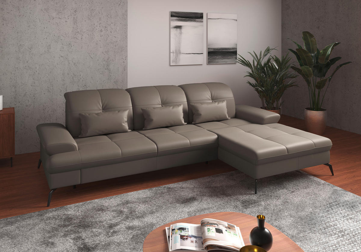 ECKSOFA in Echtleder Grau  - Schwarz/Grau, Konventionell, Leder/Metall (279/185cm) - Sit & More